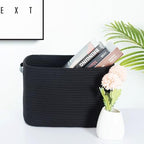 MINTWOOD Design 3-Pack Storage Baskets for Shelves, Decorative Baskets for Organizing, Woven Baskets for Storage, Book Basket Cube Bin Box, Pantry Closet, Shoe Organizer, Black / Black - Image 2