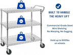 Heavy Duty 3 Tier Rolling Utility Kitchen Cart on Wheels,Large 45"L x 17 1/2"D x 45"H Metal Serving Cart Commercial Grade with Wire Shelving and Handle Bar for Office School Church Kitchen Hardware - Image 4