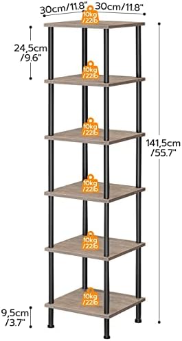 HOOBRO 6-Tier Corner Shelf, Corner Square Rack Display Shelf, Tall Storage Rack Plant Stand, Bookcase for Small Spaces, Living Room, Home Office, Kitchen, Greige and Black BG55CJ01 - Image 3