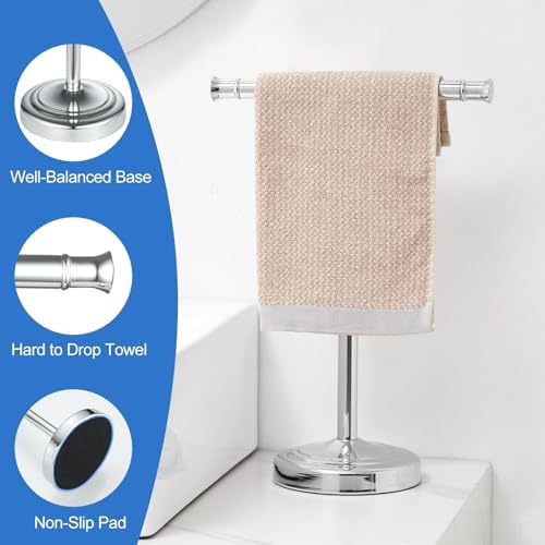 RUMOSE Polished Chrome Hand Towel Holder Stand Countertop Towel Rack - Image 4