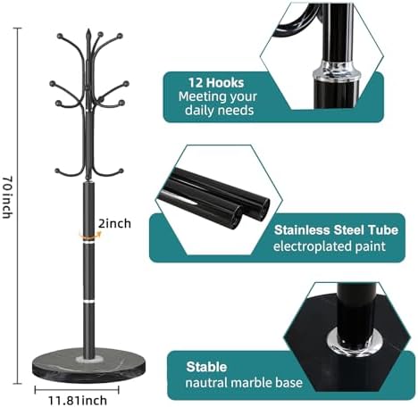 OIRUMIE Coat Rack,Coat Rack Stand with 12 Hooks,Coat Tree Stand for Corner - Image 2