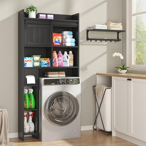 kepptory 30" W Over the Toilet Cabinet with Sliding Barn Door，Black - Image 7