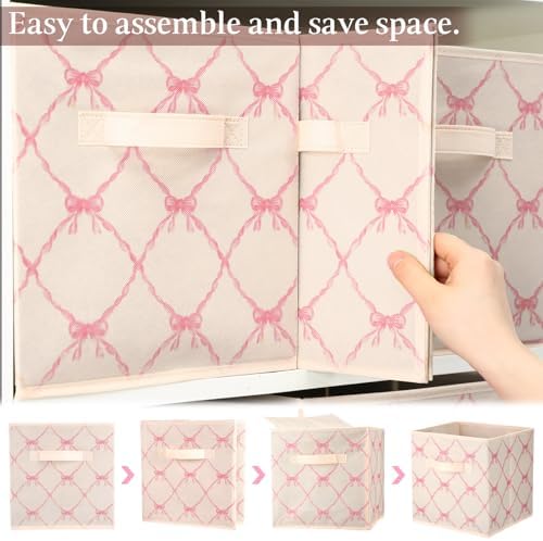 Geelin 6 Pcs Beige Bow Cube Storage Bins 11 in Storage Basket with Handle - Image 3