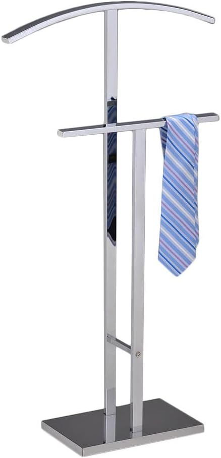 KB Designs - Metal Suit Valet Stand Clothing Organizer, Clothes Rack, Jacket Hanger, Tie Hanger (Chrome) - Image 3