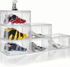 Attelite Large Shoe Boxes 6 Pack Drop Side Shoe Storage Container Stackable by Attelite