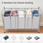 STORAGE MANIAC 5 Section Laundry Sorter, Laundry Hamper with Wheels, Gray - Image 5