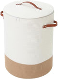 16"x20" Extra Large Cotton Rope Basket with Zipper Lid, Woven Laundry Hamper and Blanket Storage Basket, Round Clothes Bin for Living Room Bedroom, Cream & Camel by Cottonphant