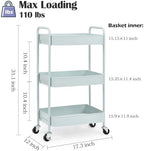 TOOLF 3 Tier Metal Rolling Cart, Utility Storage Cart with Wheels, Green - Image 2