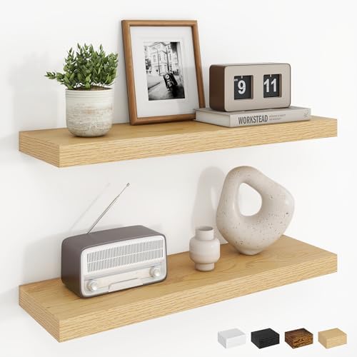 Dreamland 24Inch Floating Shelves for Wall, Rustic Wooden Floating Shelves for Bathroom|Bedroom|Kitchen, 2 Pack Deep Wall Mounted Book Shelf, Wood Storage Display Shelf for Home Decor, Oak by Dreamland