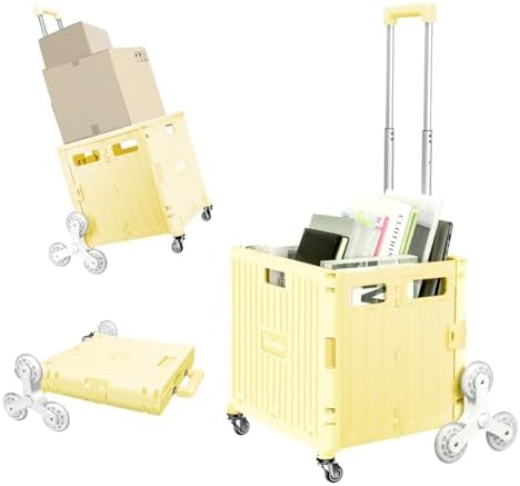 Nedcart Rolling Crate with Stair Climbing Wheels, Foldable Utility Cart with Detachable Lid & Telescoping Handle, Portable Rolling Cart Tote Basket for Teacher Upstairs Grocery Shopping by Unknown