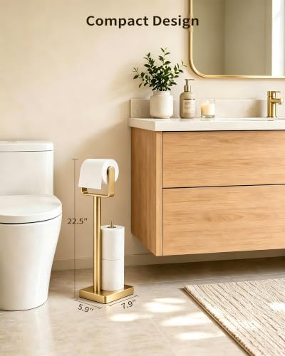 YUMORE Toilet Paper Holder with Storage & Weighted Base, Brushed Gold - Image 2