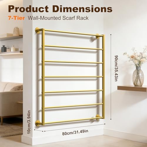 Wall Mounted Scarf Rack, Hijab Hanger Organizer (Gold, 7T-31.5×35.4IN) - Image 4