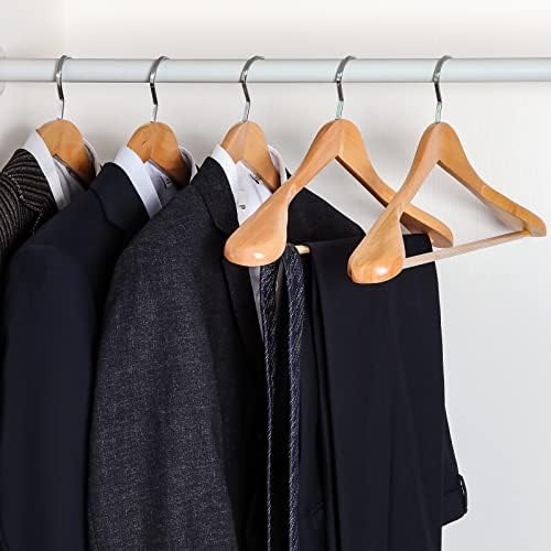TOPIA HANGER Set of 6 Luxury Natural Wooden Coat Hangers, Premium Wood Suit Hangers, Glossy Finish with Extra-Wide Shoulder, Thicker Chrome Hooks & Anti-Slip Bar CT02N - Image 5