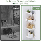 akinbas Tension Pole Shower Caddy Organizer with 4 Tier L-Shaped Rust Resistant Bathroom Corner Shelves with 34-124 Inch Adjustable No Drilling Quick Install Shower Rack for Bath Essentials (White) - Image 4