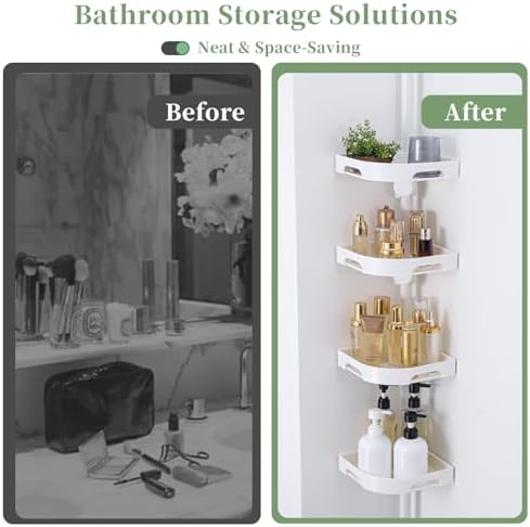 akinbas Tension Pole Shower Caddy Organizer with 4 Tier L-Shaped Rust Resistant Bathroom Corner Shelves with 34-124 Inch Adjustable No Drilling Quick Install Shower Rack for Bath Essentials (White) - Image 4