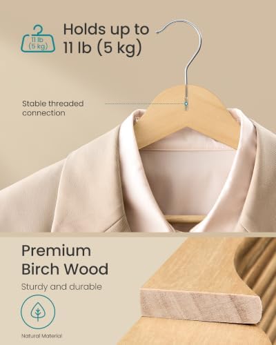 SONGMICS Wooden Hangers, 50 Pack, Basic Wood Clothes Hangers, Space Saving - Image 3