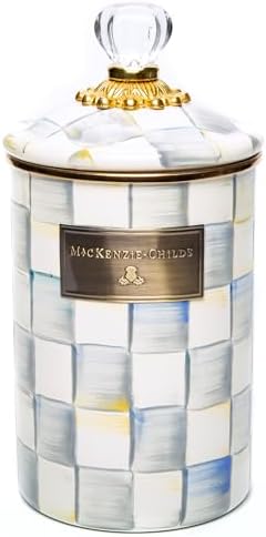 MACKENZIE-CHILDS Enamel Canister, Large, Gray-and-White Sterling Check by Unknown