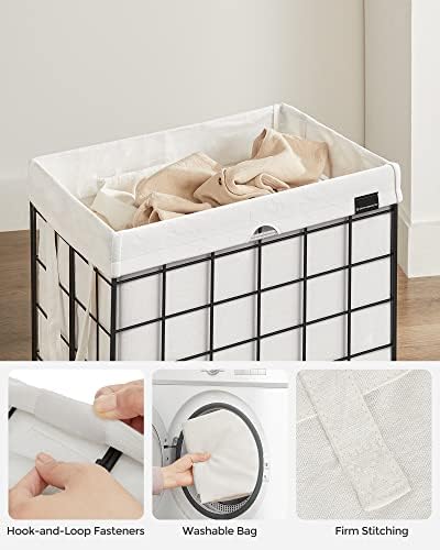 SONGMICS Laundry Hamper, 23.8 Gal. (90L) Laundry Basket, Collapsible Clothes Hamper, Black and White ULCB190W01 - Image 3