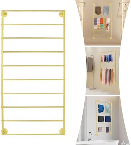 Wall Mounted Scarf Rack with 10 Adjustable Tiers, 50lb Capacity Metal Towel Holder for Scarves Ribbons Wrapping Paper, Display Organizer for Flower Shop Retail Store (Gold, 23.6×47.2in) - Image 6