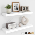 Dreamland 24Inch Floating Shelves for Wall, Rustic Wooden White Floating Shelves for Bathroom|Bedroom|Kitchen, Deep Wall Mounted Book Shelf, Wood Storage Display Shelf for Home Decor, Set of 2 by Dreamland