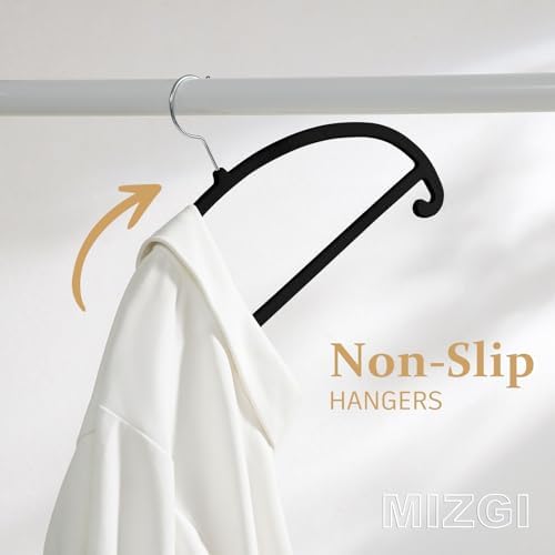 MIZGI 50 Pack Black Velvet Hangers - No Shoulder Bumps, Heavy Duty Non-Slip Chrome Hooks for Jackets, Coats, Pants - Image 4