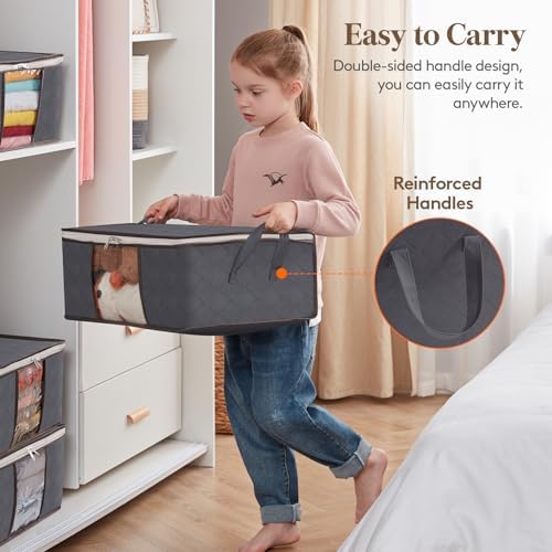 Lifewit 8 Pack 35L Clothes Storage Bins with Lids, Foldable Blanket Storage Bags with Zippers, Clear Window and Reinforced Handles, Closet and Organization for Clothing, Sweater, Comforter, Bedding - Image 3