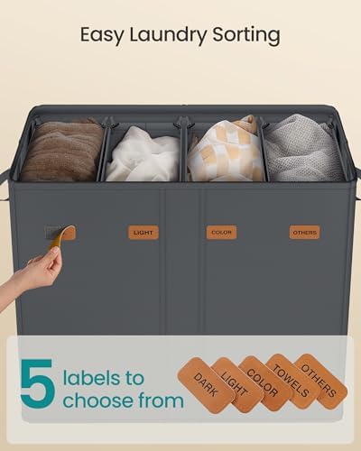 SONGMICS 210L Laundry Hamper, 4-Compartment Laundry Sorter with Lid - Image 4