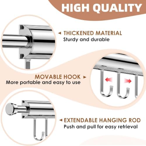 Valet Rod for Closet Pull Out 12 Inch with 5 Hooks - Chrome 1 Pack - Image 7