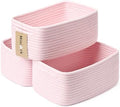 MiniArk Small Storage Baskets for Organizing | Closet Organizer Bins | Shelf Toy Basket | Woven Rope Baskets | Cube Decorative Box | Shallow Basket | 13x8.5x5.1” | 3 Packs Light Pink by MiniArkStorageBasketsHome