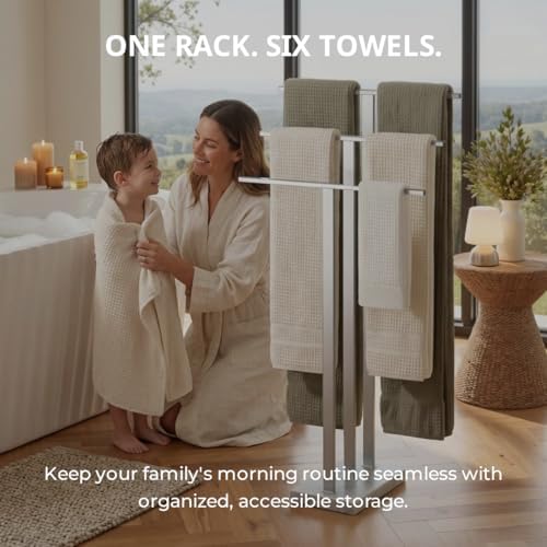 KES 3-Tier Standing Towel Rack, Heavy Marble Base, 36" H, Brushed Nickel - Image 6