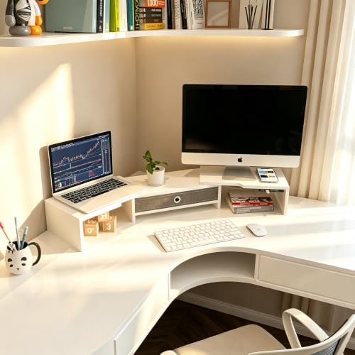LAPTAIN Dual Monitor Stand Riser with Drawer, Adjustable Desk Organizer - Image 7