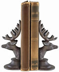 Decorative Bookend Deer Head Antler Book Ends Heavy Duty Cast Iron Vintage Shelf Decor, Antique Brown by REMENNA