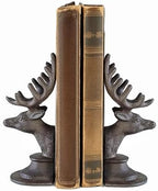 Decorative Bookend Deer Head Antler Book Ends Heavy Duty Cast Iron Vintage Shelf Decor, Antique Brown by REMENNA