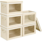 Homsorout Storage Cubes with Lids - 5 Pack Foldable Clear Window Storage Bins, Large Decorative Storage Bins with Handles, Storage Containers for Clothes, Towel, Blanket, Sheet, Beige by Homsorout
