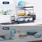 Large Dish Drying Rack for Kitchen Counter, Detachable Large Capacity Dish Drainer Organizer, 2-Tier Dish Racks with Utensil Holder, Black - Image 6