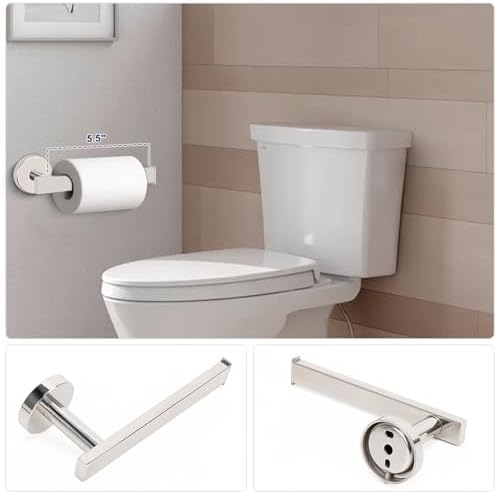 NearMoon 5 Pieces Bathroom Hardware Set 304 Stainless Steel, Square Towel Rack Kit - 16" Towel Rod + Towel Ring + Toilet Paper Holder + 2 Robe Hooks, Wall Mounted Bath Accessories (Chrome Finish) - Image 5