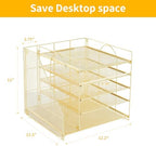 LEKETREE Desk Organizers and Accessories, 5-Tier Paper Letter Tray Organizer with File Holder, Desktop Organizer for Office Supplies (Gold) - Image 4