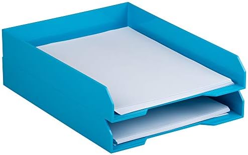 JAM PAPER Stackable Paper Trays - Blue - Desktop Document, Letter, & File Organizer Tray - 2/Pack by JAMPaper