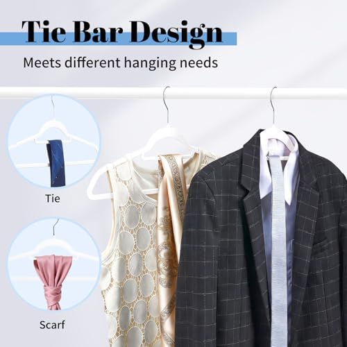 Smartor White Velvet Hangers 60 Pack, Space Saving Clothes Hangers with Tie Bar, Non-Slip Felt Hanger with Shoulder Notches, Heavy Duty Suit Hanger for Coat, Shirt, Pants, Dress - Image 5