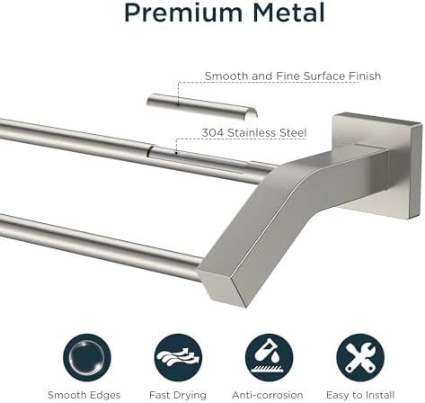 FORIOUS Double Towel Bar 30", Bathroom Towel Rack Square Brushed Nickel - Image 5