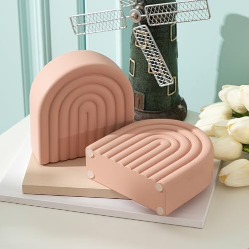 Soft Coral 2 Pcs Boho Arch Concrete Bookends for Shelves, Rainbow - Image 5