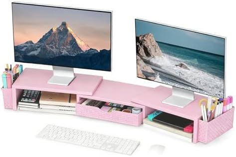 Spacrea Dual Monitor Stand Riser with Drawer and 2 Pen Holders by Spacrea