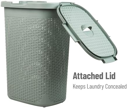 Mind Reader Slim Laundry Hamper with Lid, 60L Tall Clothes Basket, Narrow Tapered Design for Bathrooms, Closets and Laundry Rooms, Plastic, Mint - Image 5