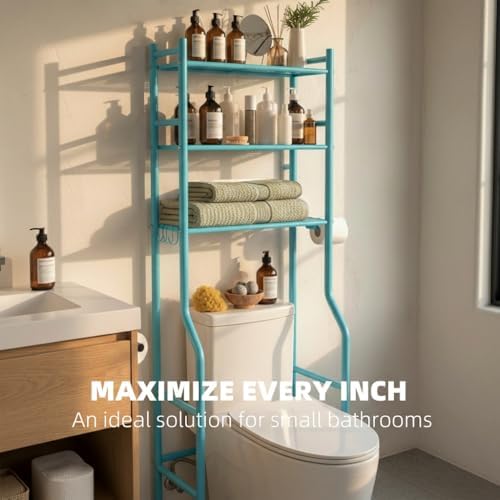 GloTika 3-Tier Over Toilet Storage, Anti-Tilt, 64" H, Blue - Image 4
