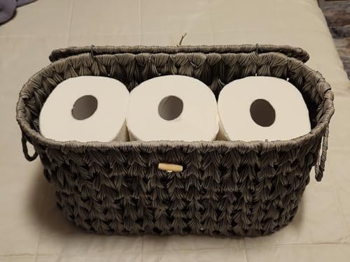 Coeusy Toilet Paper Basket with Lid, Wicker Basket for Bathroom Organizer - Image 4