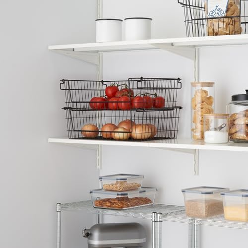 TRINITY Set of 2 19" Stackable Metal Wire Storage Baskets w Handles, Black - Image 4
