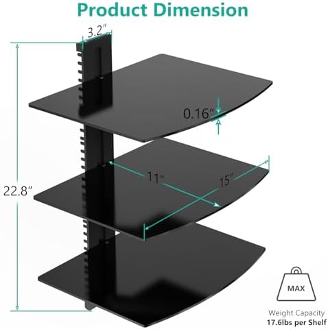WALI 3 Tier Glass Floating TV Wall Shelf for Projector, DVD Players - Image 3