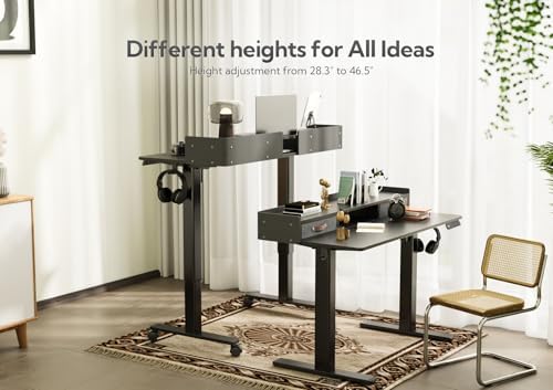 Claiks Standing Desk with Drawers & Wheels, 2 Height Shelf 40" Black - Image 4