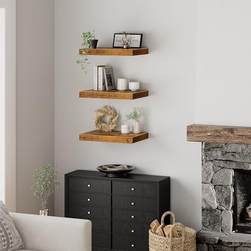 QEEIG 10" Deep Floating Projector Shelves Under TV Shelf (Brown, Set of 3) - Image 5