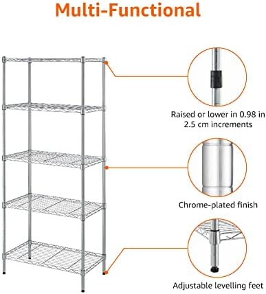 Amazon Basics 5-Shelf Adjustable Storage Shelving Unit for Garage, Steel Wire Rack, 200 Pound Loading Capacity per Shelf, 23.2" x 13.4" x 60", Chrome Finish - Image 5